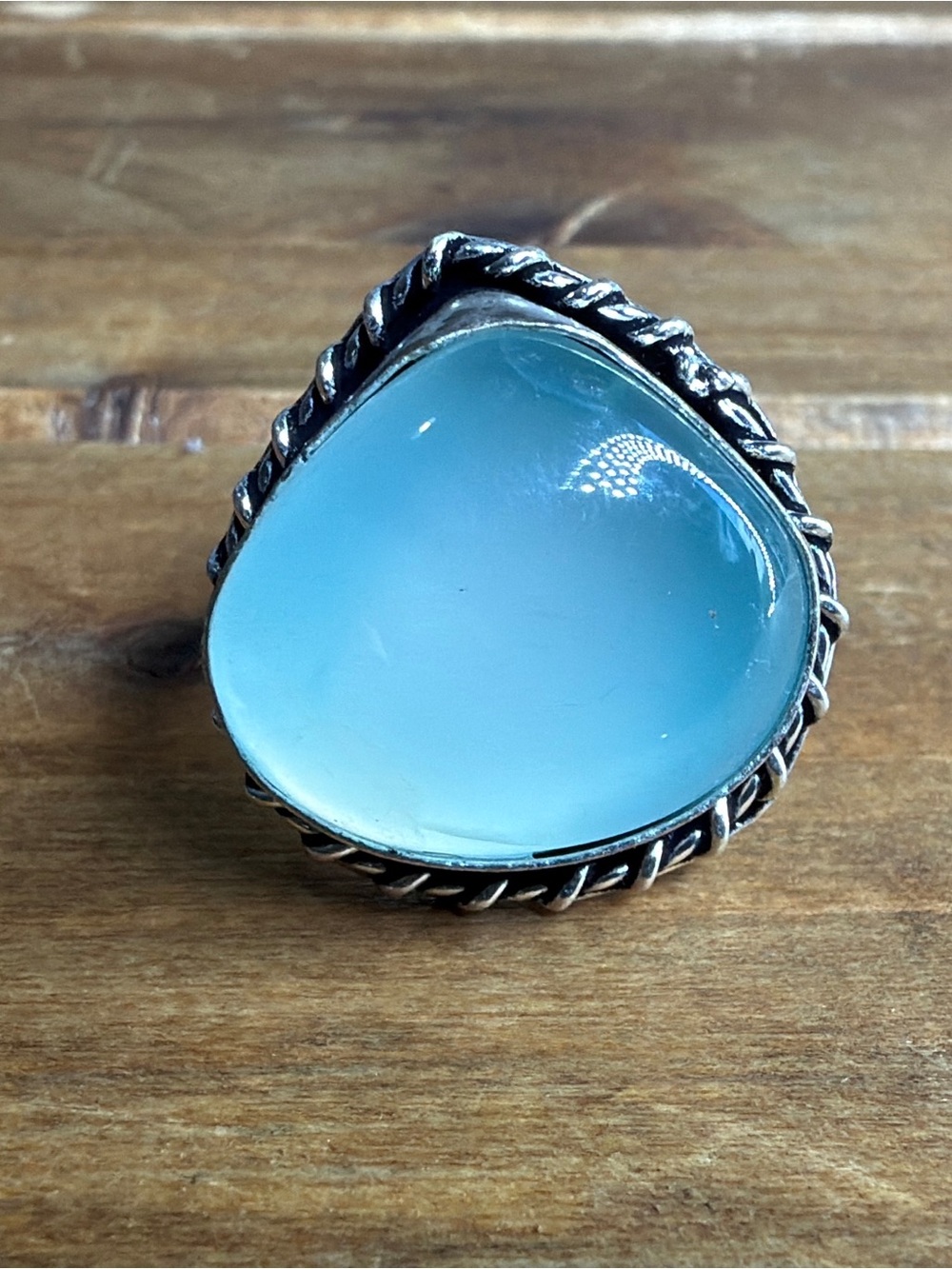 Southwestern Blue Chalcedony Gemstone Ring Size 9 925 Silver Vintage Bohemian